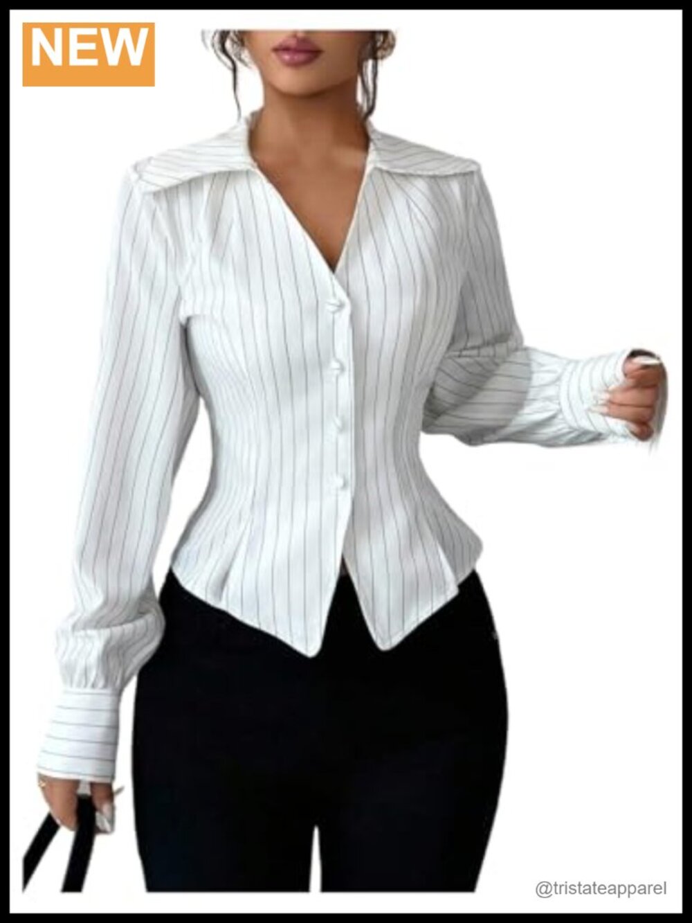 Women's Striped Long Sleeve Button Down Collared Shirt Business Casual Office